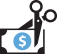 Scissor cutting dollar bill icon