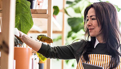 Woman working on greenhouse